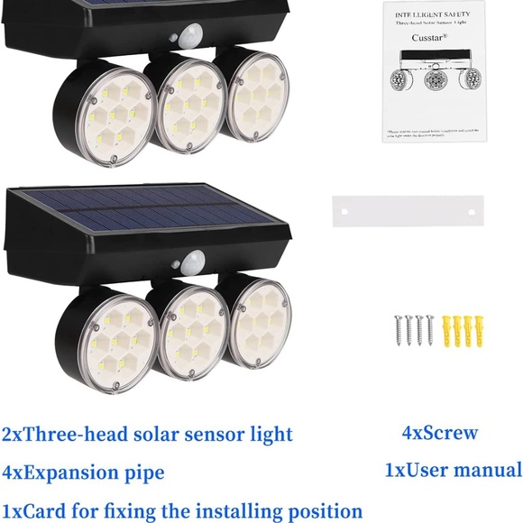 Cusstar 63LEDs Solar Motion Sensor Flood Lights w/ 360° Rotatable Angle 2 Pack - Picture 3 of 7